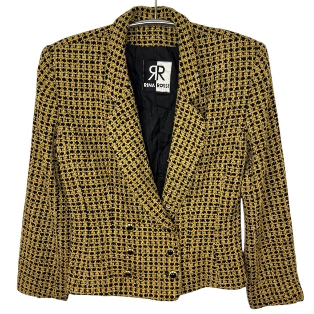VINTAGE Rina Rossi Women's Black and Gold Tweed Blazer